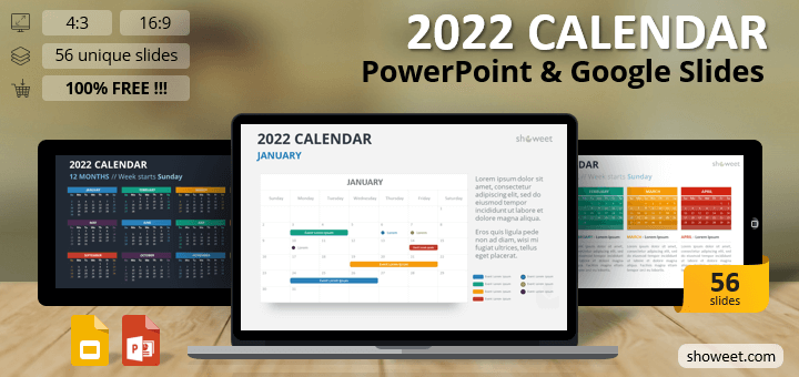 2022 Calendar for PowerPoint and Google Slides