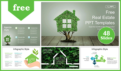 House Shaped Green Plant PowerPoint Templates