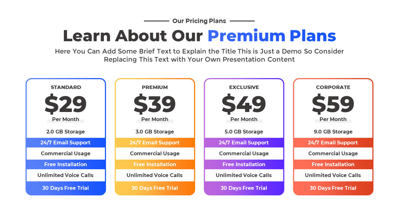 Pricing Cards Template for PowerPoint and Google Slides Presentation