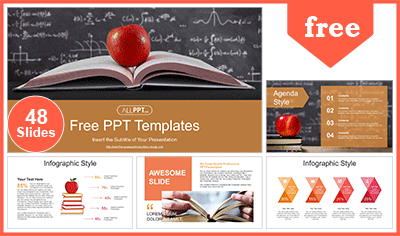 Red Apple Placed Books PowerPoint Templates