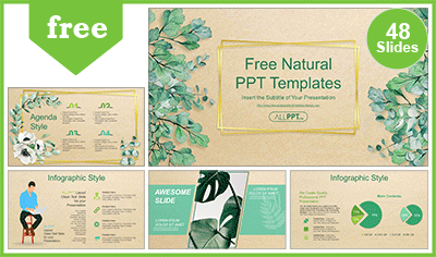 Watercolor Green Leaves Frame PowerPoint Templates