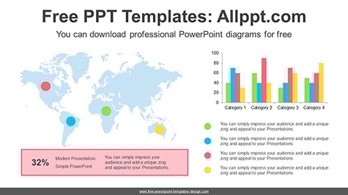 World Map Bar Chart PowerPoint Diagram